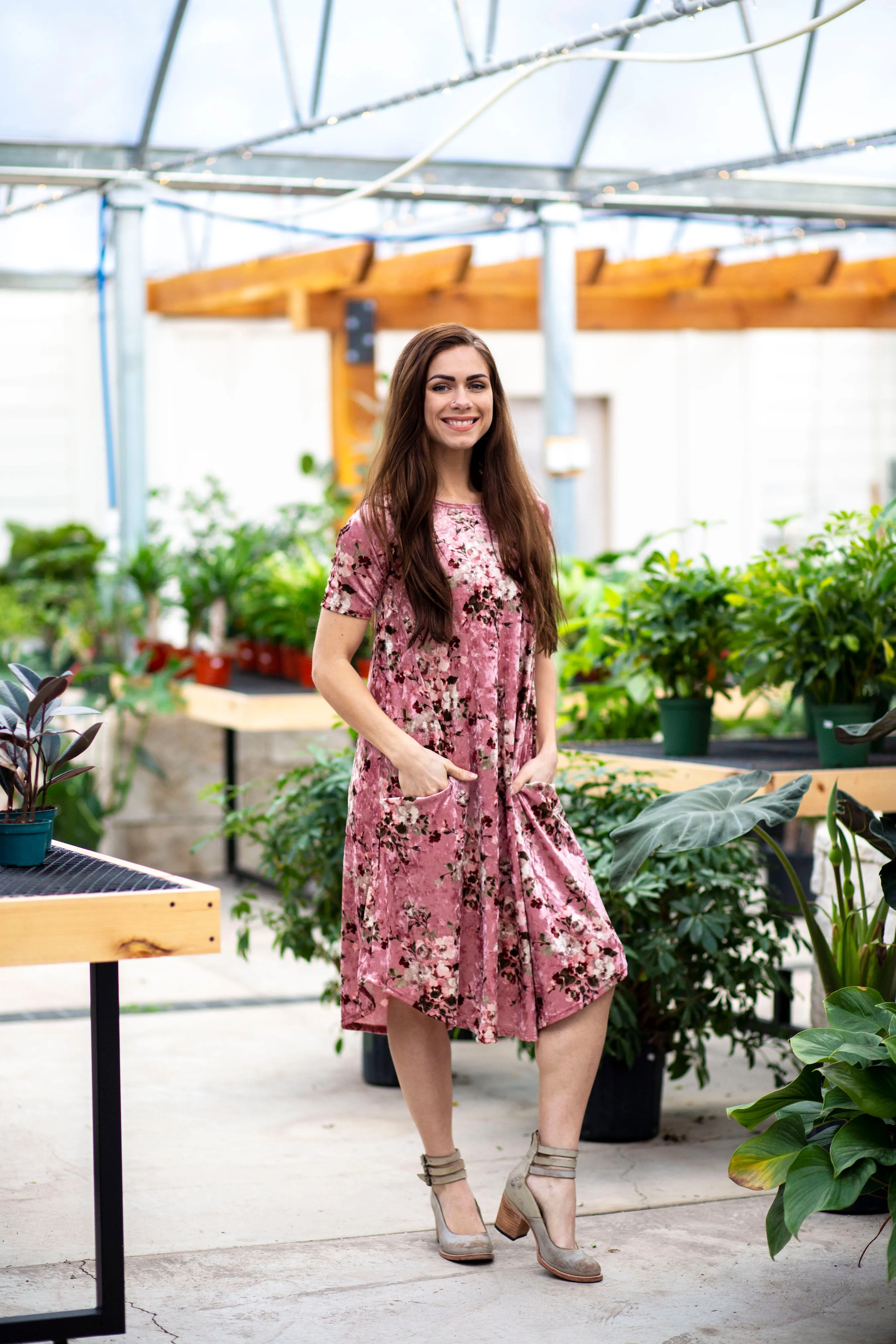 April Dress Blush Velvet Foral