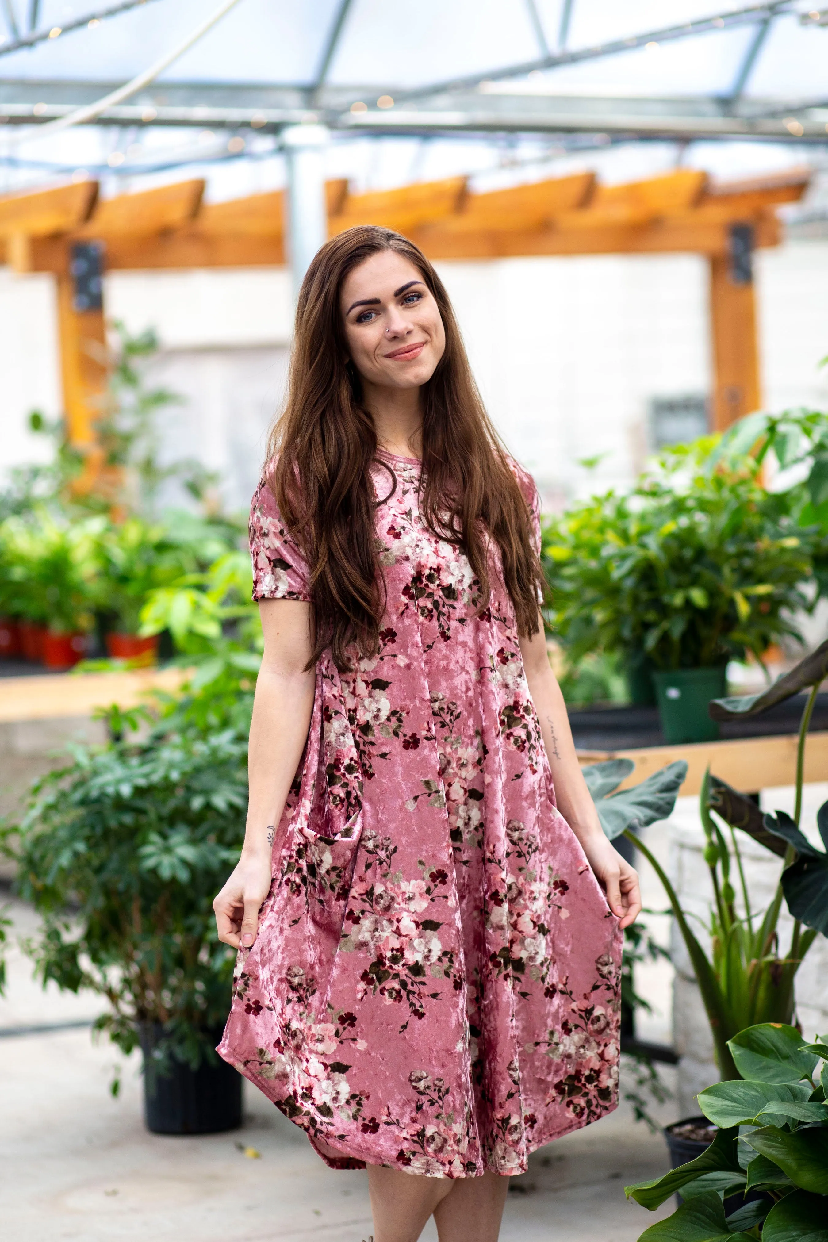 April Dress Blush Velvet Foral