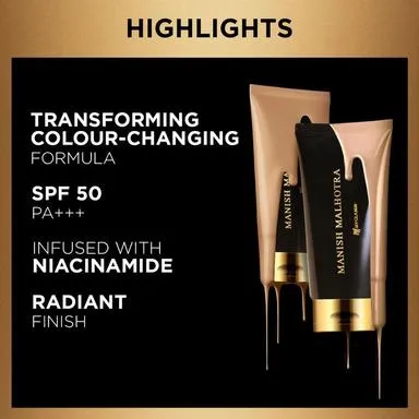 Manish Malhotra BB Skin Tint With SPF 50 PA   | Hydrating, Light to Medium Coverage, Skin Brightening BB Cream For Dark Skin